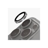 UNIQ OPX Paslanmaz Çelik Çerçeve Safir Kamera Lens Koruyucu iPhone 16 Pro ve iPhone 16 Pro Max ile Uyumlu, Krom Gri