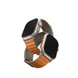 Uniq Revix Premium Reversible Watch 42/44/45/46/49 Mm Koyu Yeşil Deri Manyetik Akıllı Saat Kordon - Turuncu