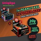 Uniq2Go Power Almond Maxibar 65 Gr %30 Protein 12li Kutu Ve Peanut Xxl Protein Bar 67 Gr 12 Adet