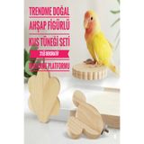UniqBirdToys TrendMe Doğal Ahşap Figürlü Kuş Tüneği Seti - 3'lü Dekoratif Dinlenme Platformu