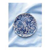 unique florya Blue Blanc Ebruli Desenli Duvar Tabağı Dekoratif Bahçe Balkon Mutfak Salon Duvar Süsü No:195