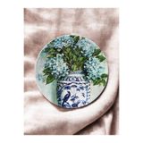 unique florya Duvar Tabağı Ortanca Çiçek Blueblanc Desenli Dekoratif Tabak Duvar Süsü El Yapımı 26cm