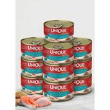 Unique Gold Series Kedi Konserve Yaş Kedi Maması, Somonlu ve Tavuklu, 85 gr, Yetişkin, Sos İçinde Parça Etli, Tahılsız, 12 Adet