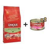 Unique Kuzulu Sensitive Düşük Tahıllı Yetişkin Kedi Maması 2 Kg + 2 Adet Unique Gold Series Sığır Etli Konserve Yaş Kedi Maması 85 Gr