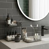Unique Me Makyaj Organizeri Kozmetik Aksesuar Düzenleyici Banyo Rafı Seti Duman Gri (2 Katlı + Tek Katlı)