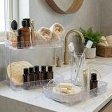 Unique Me Makyaj Organizeri Kozmetik Aksesuar Düzenleyici Banyo Rafı Seti Şeffaf Diamond (2 Katlı + Tek Katlı)