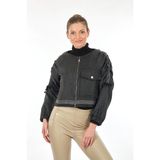 Unique Mode Minimalist Crop Ceket - Büzgülü Kollu - Oversize - Siyah