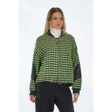Unique Mode Oversize Houndstooth Desenli Fermuarlı Kadın Ceket - Günlük Şıklık