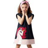 Unique Unicorn Kız Çocuk Fırfırlı Lacivert Yazlık Elbise