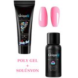 Uniquem Protez Tırnak Jeli Polijel Oje ve Polijel Solüsyon Seti Oje Çıkarıcı + Poly Gel Nail Art