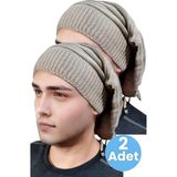 Uniquetrenders 2'Li Erkek Kışlık Triko Örgü Bere Ve Boyunluk Camel - Camel