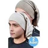 Uniquetrenders 2'Li Erkek Kışlık Triko Örgü Bere Ve Boyunluk Camel - Taş
