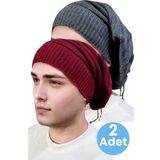 Uniquetrenders 2'Li Erkek Kışlık Triko Örgü Bere Ve Boyunluk Füme - Bordo