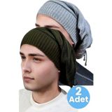 Uniquetrenders 2'Li Erkek Kışlık Triko Örgü Bere Ve Boyunluk Gri - Haki