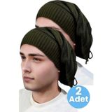 Uniquetrenders 2'Li Erkek Kışlık Triko Örgü Bere Ve Boyunluk Haki - Haki