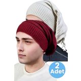 Uniquetrenders 2'Li Erkek Kışlık Triko Örgü Bere Ve Boyunluk Taş - Bordo