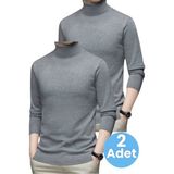 Uniquetrenders 2'li Erkek Tüylenmeyen Boğazlı Triko Kazak Balıkçı Triko Kazak - XL - Füme