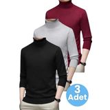 Uniquetrenders 3'Lü Erkek Tüylenmeyen Boğazlı Triko Kazak Balıkçı Triko Kazak Bordo - Gri - Siyah XL