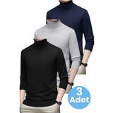 Uniquetrenders 3'Lü Erkek Tüylenmeyen Boğazlı Triko Kazak Balıkçı Triko Kazak Lacivert - Gri - Siyah XL