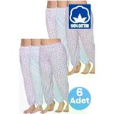 Uniquetrenders AKR-28 Kadın %100 Pamuklu Desenli Emprime Lastikli Uzun Pijama Lastik Paçalı Don 6'lı Set