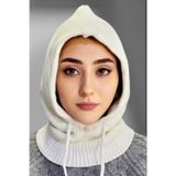 Uniquetrenders Balaclava Fitilli Triko Örgü Bere Başlık Kırık Beyaz