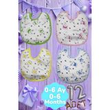 Uniquetrenders Bebek % 100 Cotton Arkası Muşambalı Su Geçirmez Renkli Mama Önlüğü 12'li Set 0-6 Ay - 0 - 6 Ay