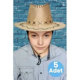 Uniquetrenders Çocuk Unisex 5'Li Nubuk Kovboy Şapkası ( 8-14 Yaş)