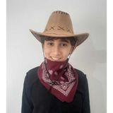 Uniquetrenders Çocuk Unisex 8 - 14 Yaş Süet Kovboy Şapkası Bordo Bandana Hediye Koruma Kutulu Gönderim Capuccino 54 CM