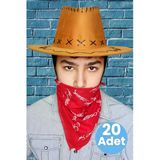 Uniquetrenders Çocuk Unisex Bandanalı 20'Li Nubuk Kovboy Şapkası ( 8-14 Yaş)