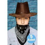 Uniquetrenders Çocuk Unisex Bandanalı 5'Li Nubuk Kovboy Şapkası ( 8-14 Yaş)