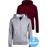 Uniquetrenders Çocuk Unisex Pamuklu Kapüşonlu Fermuarlı Sweatshirt 2'Li Set Bordo - Gri 13 Yaş