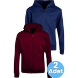 Uniquetrenders Çocuk Unisex Pamuklu Kapüşonlu Fermuarlı Sweatshirt 2'Li Set Bordo - Lacivert 12 Yaş