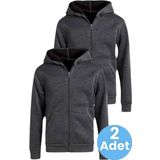 Uniquetrenders Çocuk Unisex Pamuklu Kapüşonlu Fermuarlı Sweatshirt 2'Li Set Füme 7 Yaş