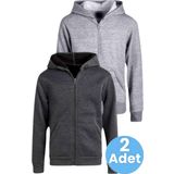 Uniquetrenders Çocuk Unisex Pamuklu Kapüşonlu Fermuarlı Sweatshirt 2'Li Set Füme - Gri 8 Yaş