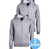 Uniquetrenders Çocuk Unisex Pamuklu Kapüşonlu Fermuarlı Sweatshirt 2'Li Set Gri 6 Yaş