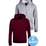 Uniquetrenders Çocuk Unisex Pamuklu Kapüşonlu Fermuarlı Sweatshirt 2'Li Set Gri - Bordo 5 Yaş