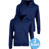 Uniquetrenders Çocuk Unisex Pamuklu Kapüşonlu Fermuarlı Sweatshirt 2'Li Set Lacivert 5 Yaş