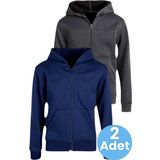 Uniquetrenders Çocuk Unisex Pamuklu Kapüşonlu Fermuarlı Sweatshirt 2'Li Set Lacivert - Füme 12 Yaş