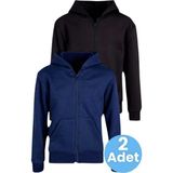 Uniquetrenders Çocuk Unisex Pamuklu Kapüşonlu Fermuarlı Sweatshirt 2'Li Set Lacivert - Siyah 9 Yaş