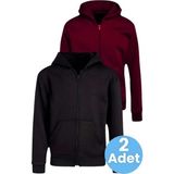 Uniquetrenders Çocuk Unisex Pamuklu Kapüşonlu Fermuarlı Sweatshirt 2'Li Set Siyah - Bordo 6 Yaş