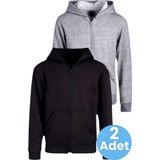 Uniquetrenders Çocuk Unisex Pamuklu Kapüşonlu Fermuarlı Sweatshirt 2'Li Set Siyah - Gri 10 Yaş