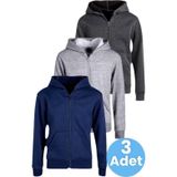 Uniquetrenders Çocuk Unisex Pamuklu Kapüşonlu Fermuarlı Sweatshirt 3'Lü Set Lacivert - Gri - Füme 5 Yaş