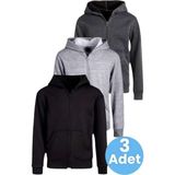 Uniquetrenders Çocuk Unisex Pamuklu Kapüşonlu Fermuarlı Sweatshirt 3'Lü Set Siyah - Gri - Füme 10 Yaş