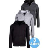 Uniquetrenders Çocuk Unisex Pamuklu Kapüşonlu Fermuarlı Sweatshirt 3'Lü Set Siyah - Gri - Füme 8 Yaş