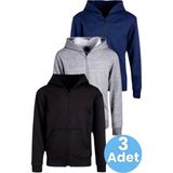 Uniquetrenders Çocuk Unisex Pamuklu Kapüşonlu Fermuarlı Sweatshirt 3'Lü Set Siyah - Gri - Lacivert 5 Yaş