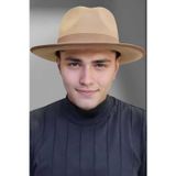 Uniquetrenders Erkek Panama Kaşe Biyeli Fötr Şapka Camel