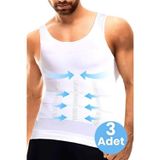 Uniquetrenders Erkek Vücut Şekillendirici Göğüs Ve Göbek Toparlayıcı Sıkılaştırıcı Nefes Alan 3^Lü Atlet Korse Beyaz 2XL