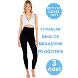 Uniquetrenders FA5427-4-3 Yüksek Bel Sıkılaştırıcı İnceltici Toparlayıcı Çift Kat Korse Tayt Dikişsiz Korse Tayt 3 Adet