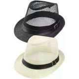 Uniquetrenders GKM-303030 Unisex 2 Li Set Fileli Yazlık Hasır Toka Detaylı Fedora Fötr Şapka