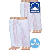 Uniquetrenders Kadın %100 Pamuklu Desenli Emprime Lastikli Uzun Pijama Düz Paçalı Don 6'lı Set